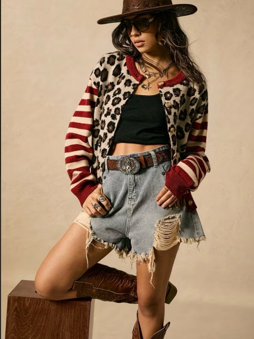 SALE, TIDAY ONLY! PRICE FIRM! Leopard Print Cardigan Stripe Sleeve Button Front - Picture 3 of 10